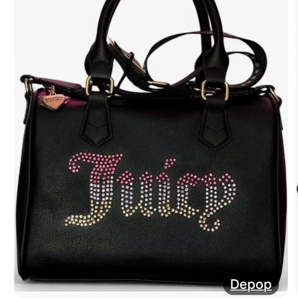 Juicy Couture Black Satchel with Multicolor Rhinestone Logo